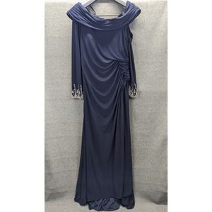 Mac Duggal One Shoulder Long Sleeve Jersey Gown 12231 Midnight Size 12